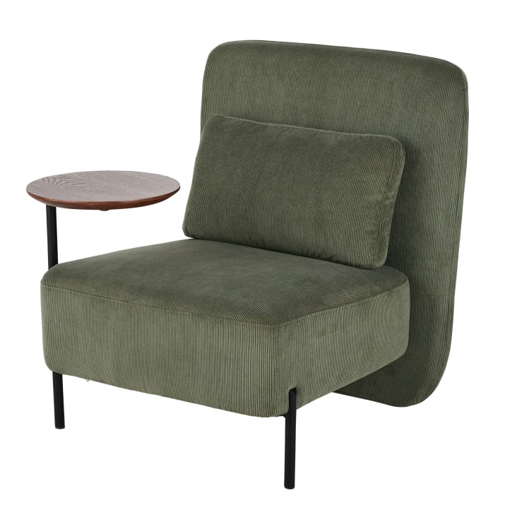 Maisons du Monde Daker Business - Sillón profesional de terciopelo acanalado verde con bandeja extraíble