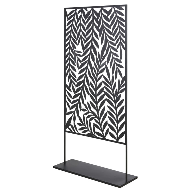 Maisons Du Monde DELTENA - Biombo Para Exteriores De Metal Con Estampado De Hojas Color Negro