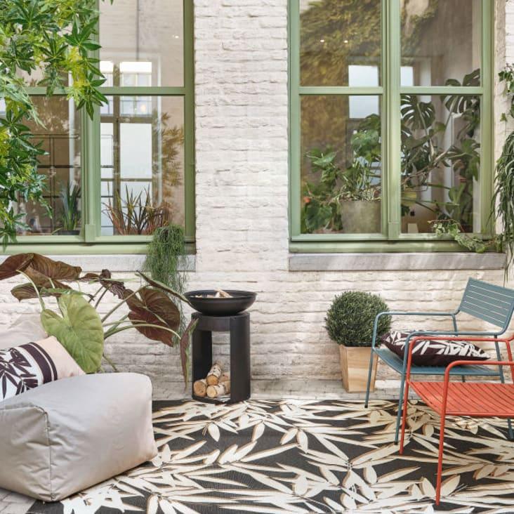 Maisons Du Monde DELTENA - Biombo Para Exteriores De Metal Con Estampado De Hojas Color Negro