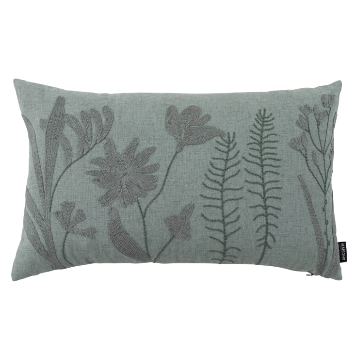 Maisons du Monde Derna - Funda de cojín en azul grisáceo con bordado floral 50x30 cm