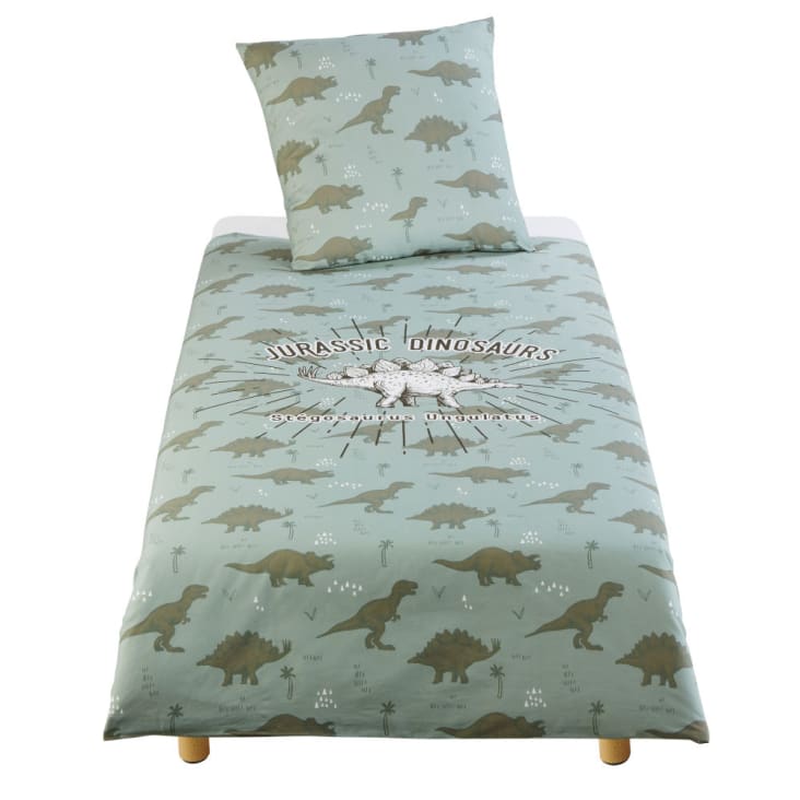 Maisons du Monde DINO - Juego de cama infantil de algodón verde caqui con estampado 140x200