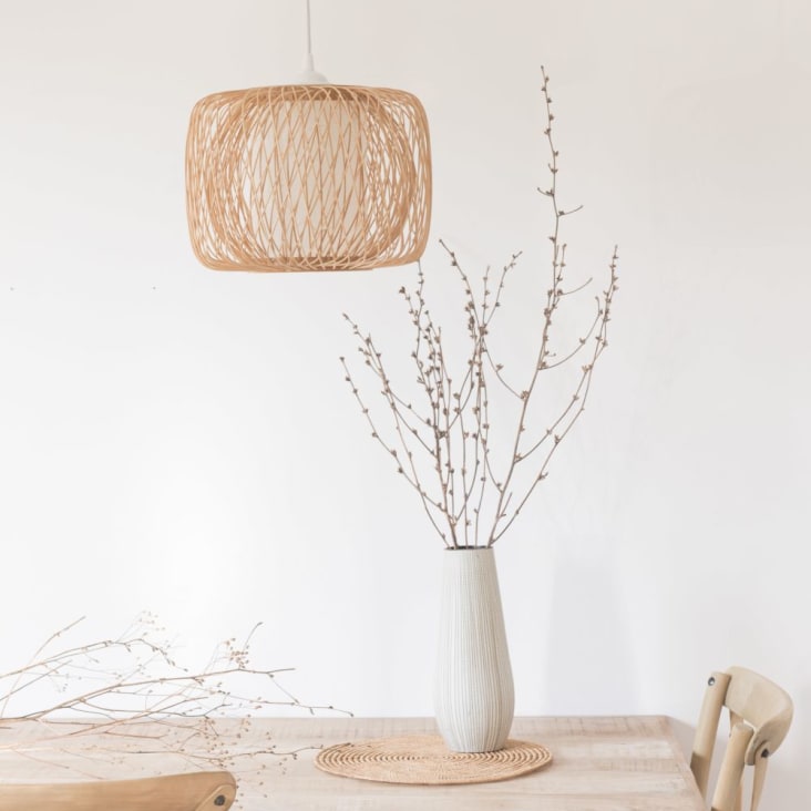 Maisons Du Monde Doblia - Lámpara De Techo Tambor De Bambú Y Tela Blanca