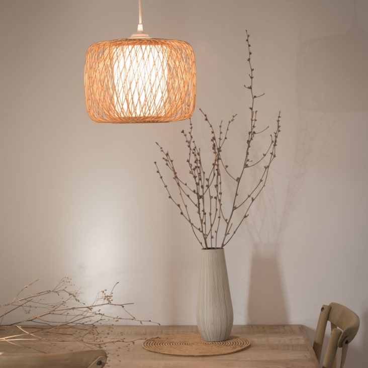 Maisons Du Monde Doblia - Lámpara De Techo Tambor De Bambú Y Tela Blanca