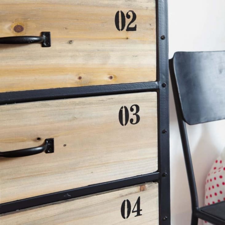 Maisons Du Monde Docks - Cajonera Industrial Con 6 Cajones De Metal Negra Y Abeto