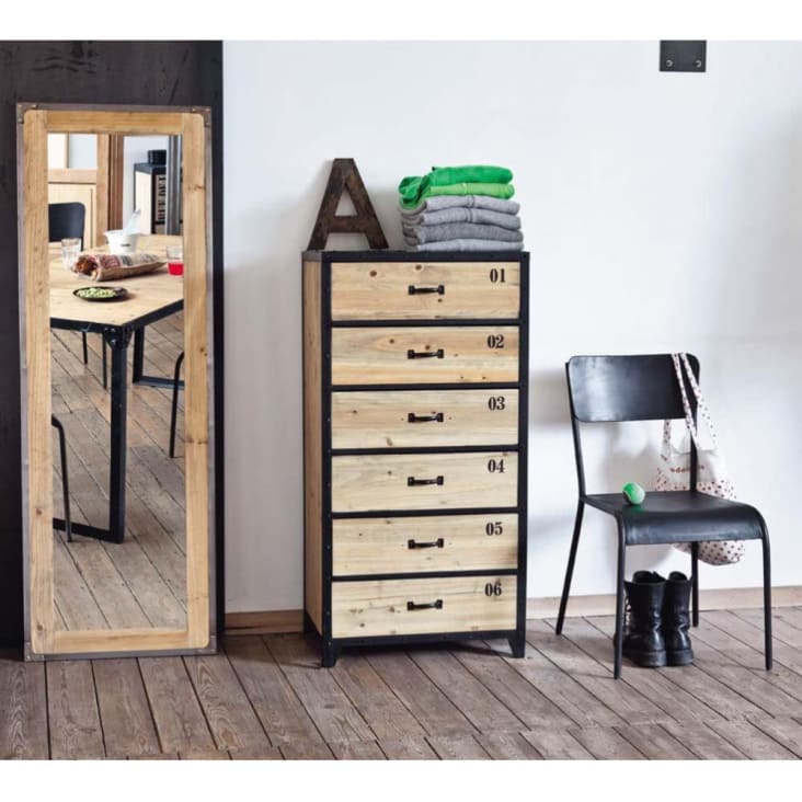 Maisons Du Monde Docks - Cajonera Industrial Con 6 Cajones De Metal Negra Y Abeto