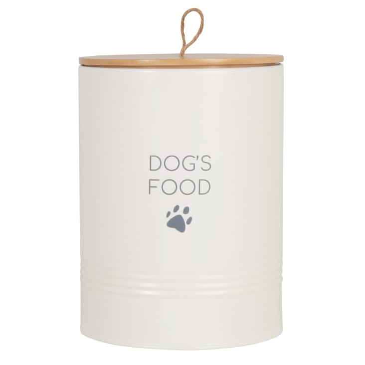 Maisons du Monde DOGGY - Bote de comida para perros de metal blanco con tapa de bambú