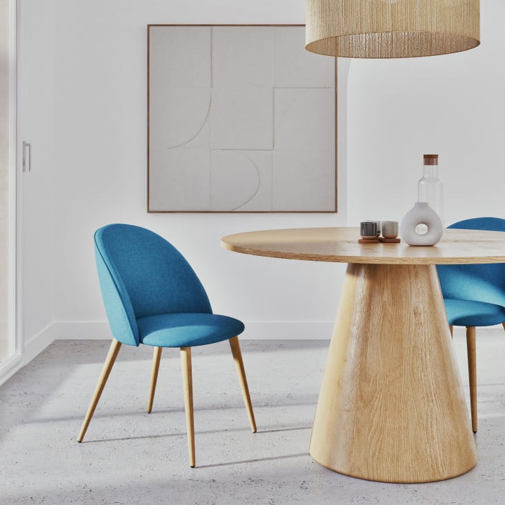 Maisons Du Monde DOLICHE - Juego De Tazas De Cerámica Azul Y Crema (x6) Con Platillos De Madera De Acacia