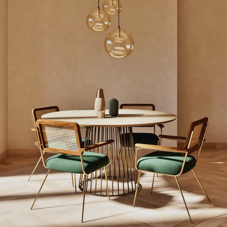 Maisons Du Monde Dolores - Mesa De Comedor Redonda De Madera De Mango Y Metal Color Latón Para 4/6personas L.140