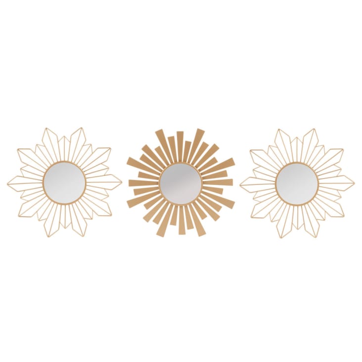 Maisons Du Monde DONGI - Conjunto De 3 Espejos De Metal Dorado Mate D.25