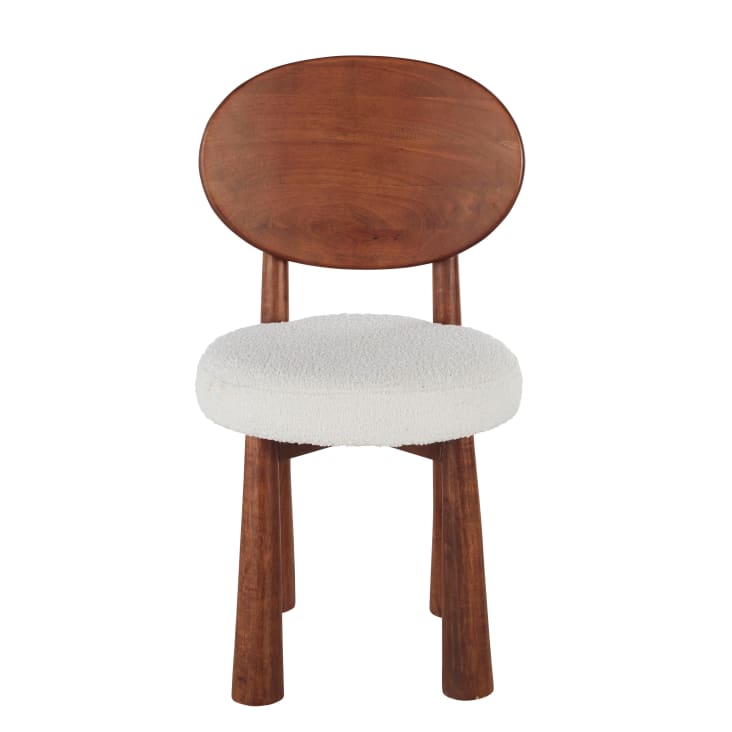 Maisons Du Monde Donut Business - Silla Profesional De Madera De Hevea Maciza Y Tela En Crudo Efecto Lana Rizada