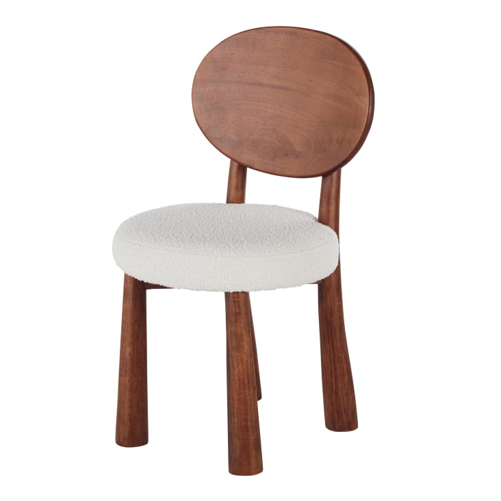 Maisons du Monde Donut Business - Silla profesional de madera de hevea maciza y tela en crudo efecto lana rizada