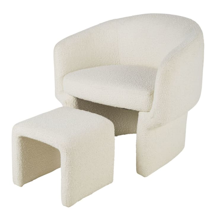 Maisons du Monde Dorset Business - Sillón y reposapiés profesionales con bucles blancos