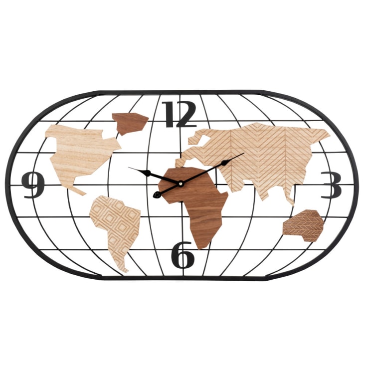 Maisons du Monde DURBAN - Reloj mapamundi de metal negro y marrón 81x44