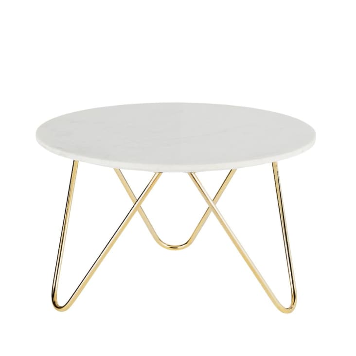 Maisons du Monde Eagle - Mesita de café redonda de mármol y metal color latón