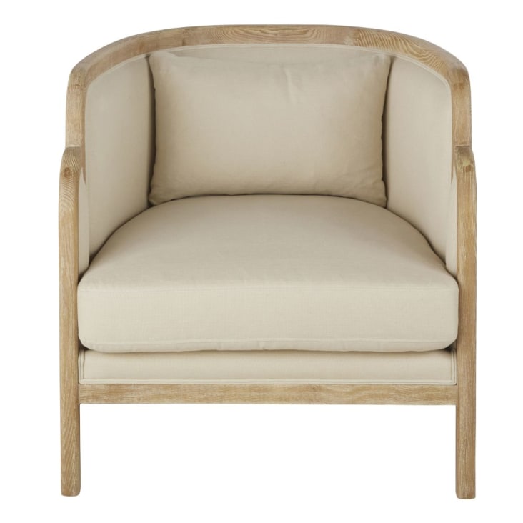 Maisons du Monde Earo - Sillón de lino beige con patas de madera de roble
