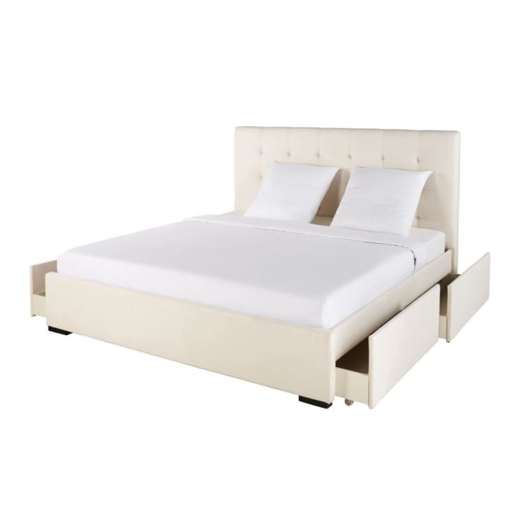 Maisons Du Monde East Side - Cama Doble Capitoné Color Marfil Con Almacenaje Superficie De 160x200