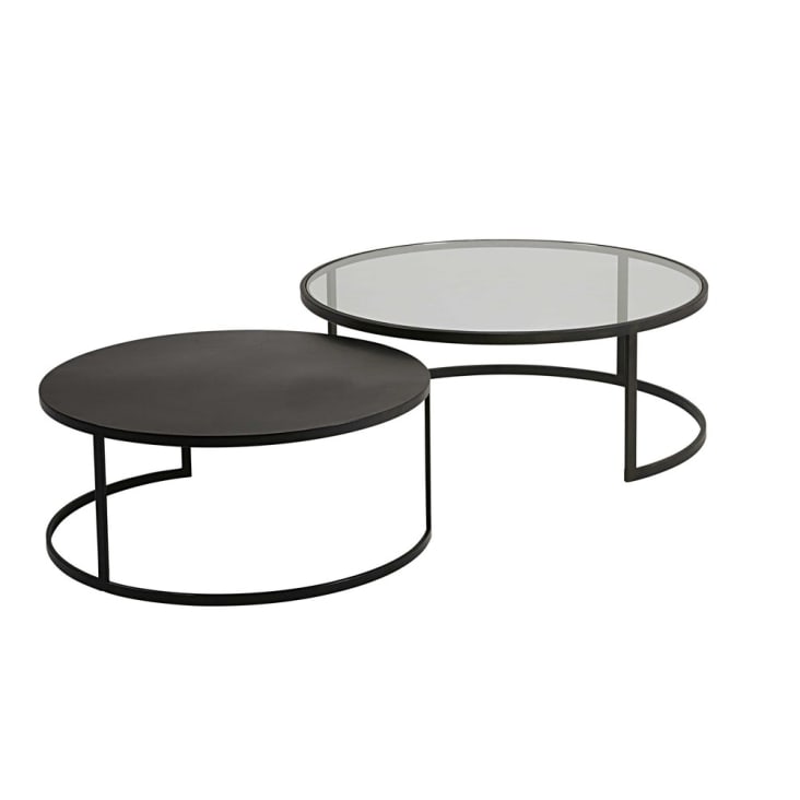 Maisons Du Monde Eclipse - 2 Mesas Apilables De Vidrio Templado Y Metal Negro