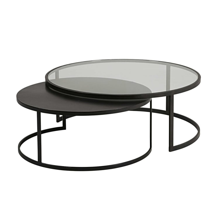 Maisons du Monde Eclipse - 2 mesas apilables de vidrio templado y metal negro