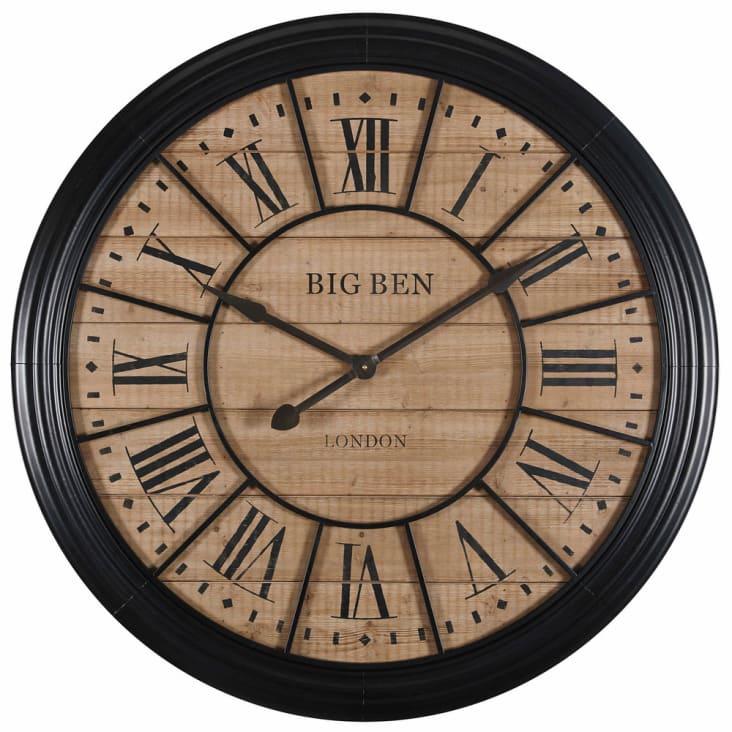 Maisons du Monde Edvin - Reloj de abeto y metal negro D.100