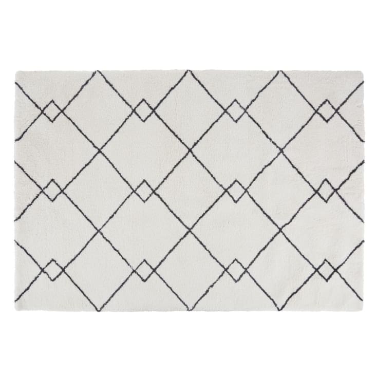 Maisons du Monde ELSULA - Alfombra de estilo bereber afelpada en negro y blanco 160x230