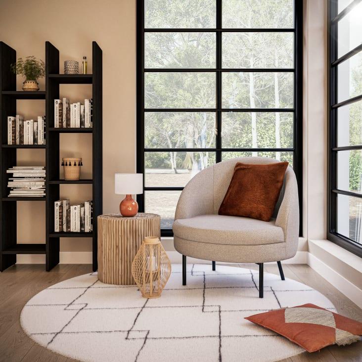 Maisons Du Monde ELSULA - Alfombra Redonda En Blanco Con Motivo étnico En Negro D. 180