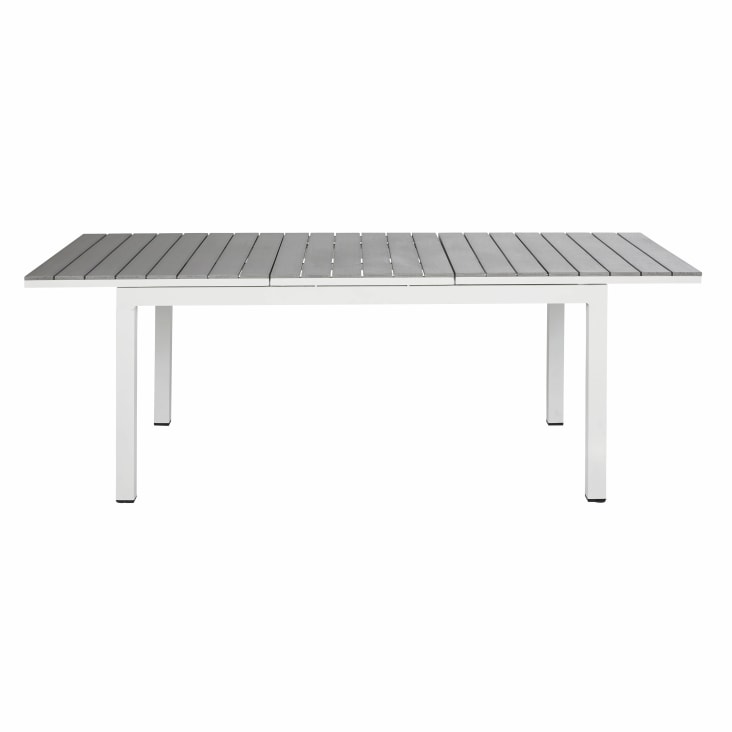 Maisons Du Monde Escala - Mesa Extensible De Exterior De Aluminio Efecto Madera Gris Claro Y Blanco Para 6/8 Personas