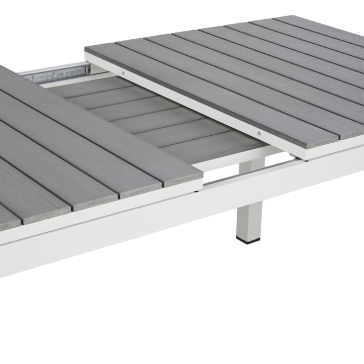 Maisons Du Monde Escala - Mesa Extensible De Exterior De Aluminio Efecto Madera Gris Claro Y Blanco Para 6/8 Personas