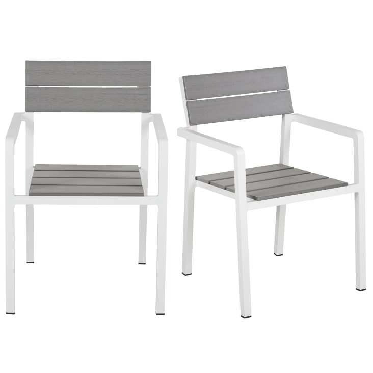 Maisons du Monde Escala - Sillas de comedor de exterior de compuesto gris claro y aluminio crudo (x2)
