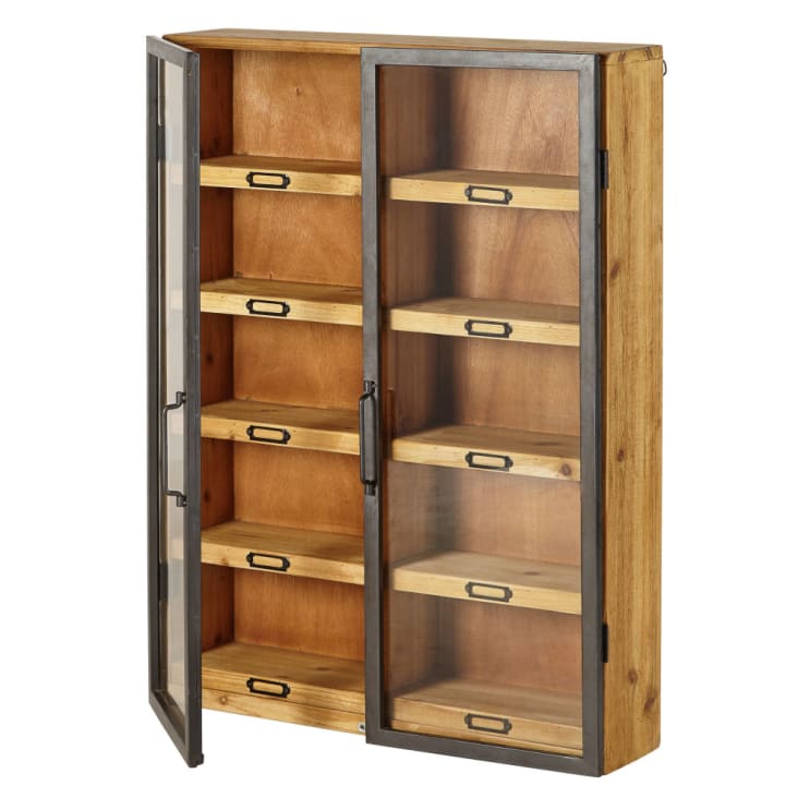 Maisons Du Monde Estantería De Abeto Con 2 Puertas De Cristal