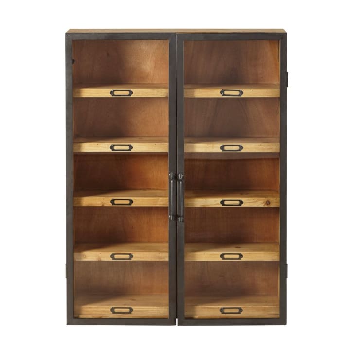 Maisons du Monde Estantería de abeto con 2 puertas de cristal