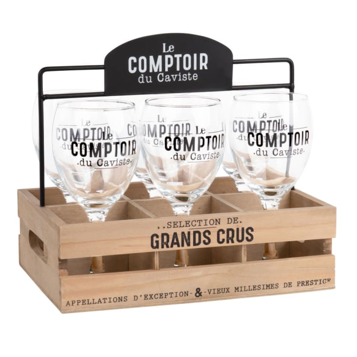 Maisons du Monde Estuche de 6 vasos y soporte de color negro y natural