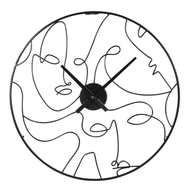 Maisons du Monde EUGENE - Reloj con diseño de rostros abstractos de metal negro D. 50