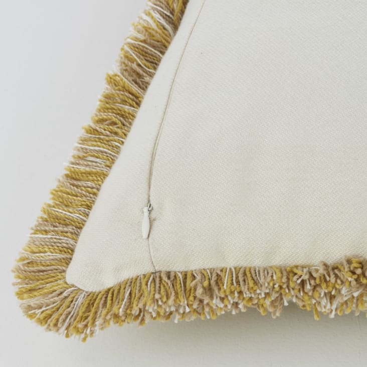 Maisons Du Monde EVANN - Cojín Exterior Poliéster Reciclado Tejido Color Crudo Y Ocre Con Flecos 45 X 45