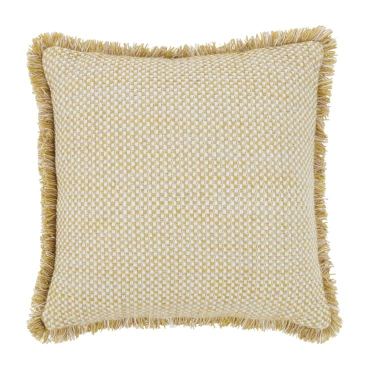 Maisons du Monde EVANN - Cojín exterior poliéster reciclado tejido color crudo y ocre con flecos 45 x 45