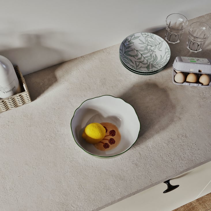 Maisons Du Monde EVORA - Lote De 6 - Plato Hondo De Porcelana Blanca Con Motivo Vegetal Verde