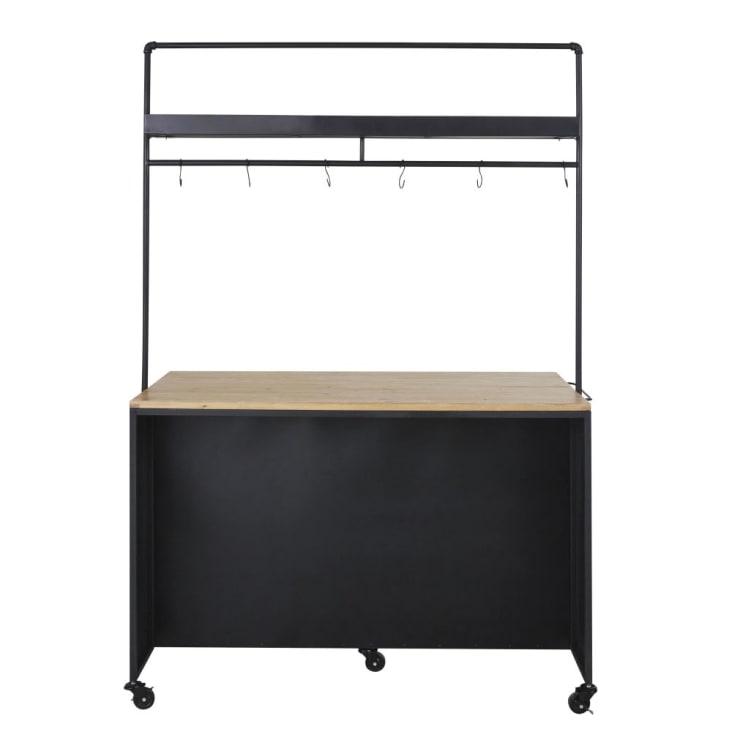 Maisons Du Monde Evrard - Bar Con Ruedas 2 Puertas Y 3 Cajones De Metal Negro/pino Macizo