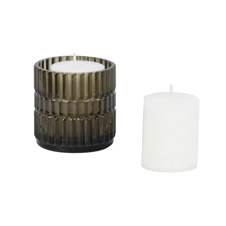 Maisons Du Monde Exo - Set De 2 Velas Blancas Y Portavelas De Cristal Verde