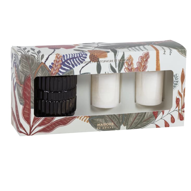 Maisons du Monde Exo - Set de 2 velas blancas y portavelas de cristal verde