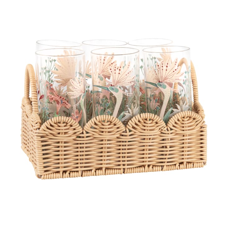 Maisons du Monde Exo - Vasos en vidrio con grullas multicolores (x6) con soporte trenzado