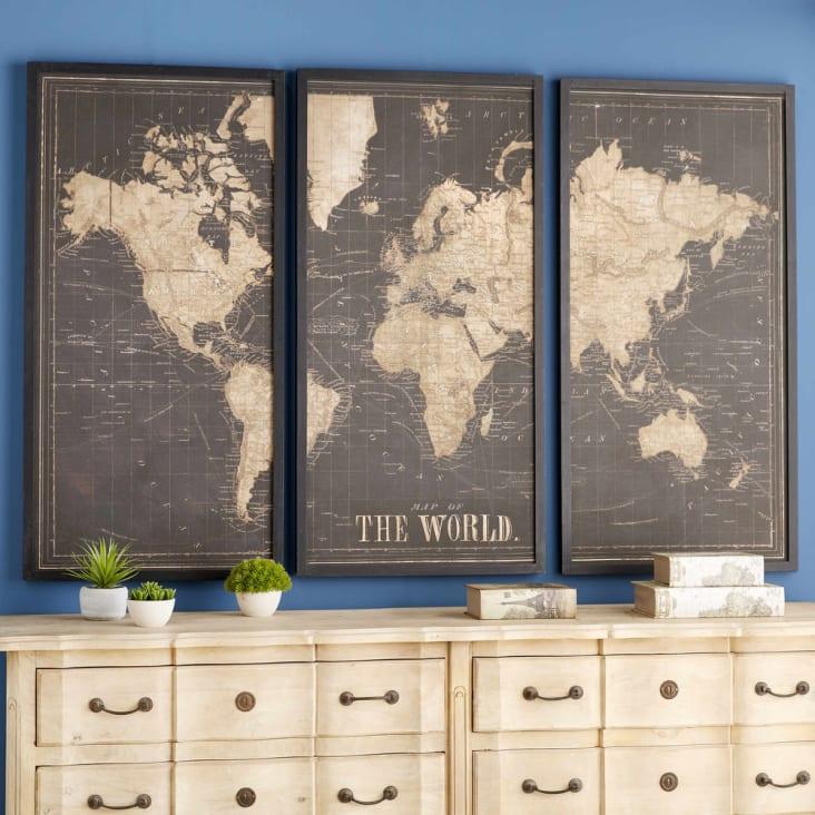 Maisons Du Monde Explore - Cuadro Tríptico Mapa Del Mundo Negro 180x120