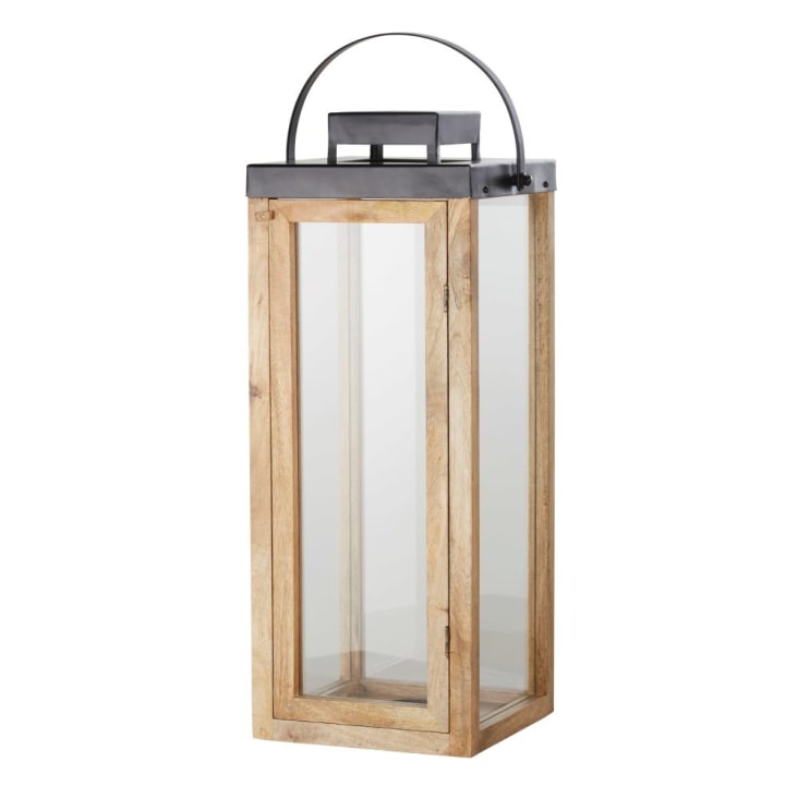 Maisons du Monde Farol grande de madera de mango y metal negro