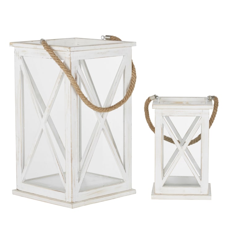 Maisons Du Monde Farolillos De Madera De Abeto Blanca Con Asa De Yute (x2)