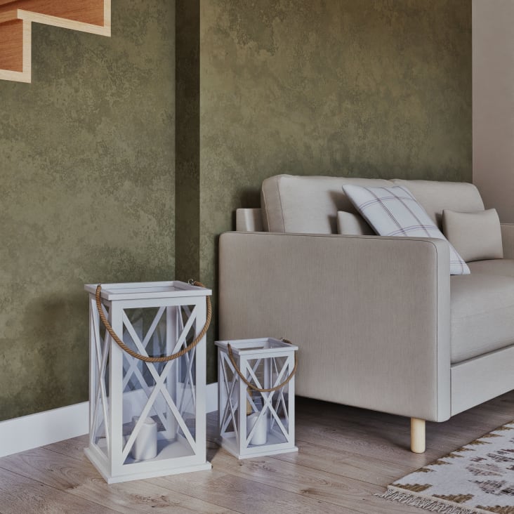 Maisons Du Monde Farolillos De Madera De Abeto Blanca Con Asa De Yute (x2)