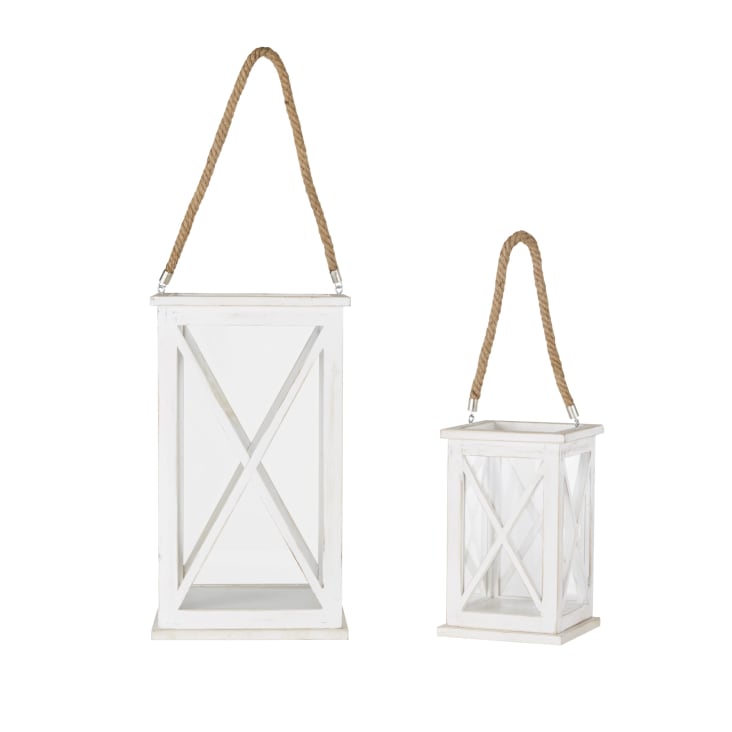 Maisons du Monde Farolillos de madera de abeto blanca con asa de yute (x2)