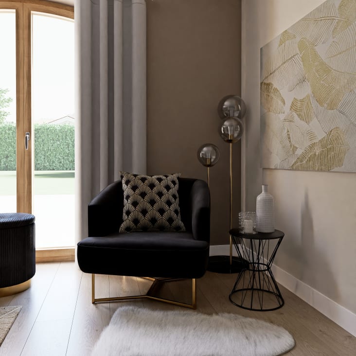 Maisons Du Monde FAUSTINE - Lienzo Blanco Pintado Y Dorado 90x120