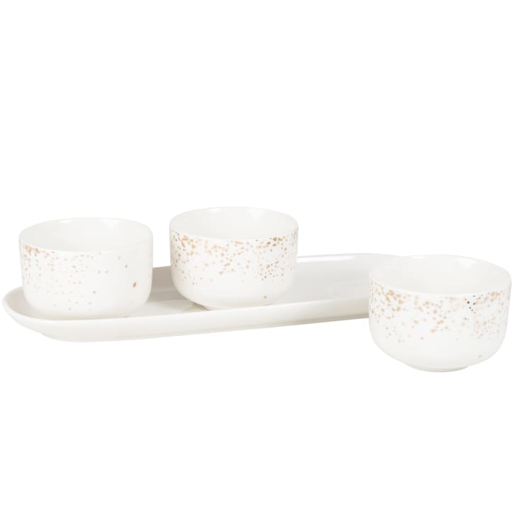 Maisons Du Monde Faustine - Set De 3 Cuencos De Porcelana Blanca Y Dorada Y Bandeja Blanca