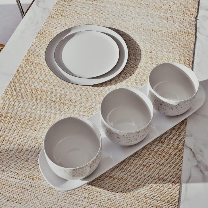 Maisons Du Monde Faustine - Set De 3 Cuencos De Porcelana Blanca Y Dorada Y Bandeja Blanca