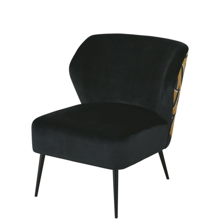 Maisons du Monde Fedy Business - Sillón profesional de terciopelo en negro con motivo vegetal