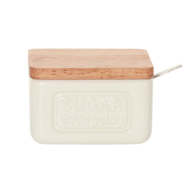 Maisons du Monde Felix - Azucarero de dolomita cuchara de acero y tapa de bambú de 7 cm
