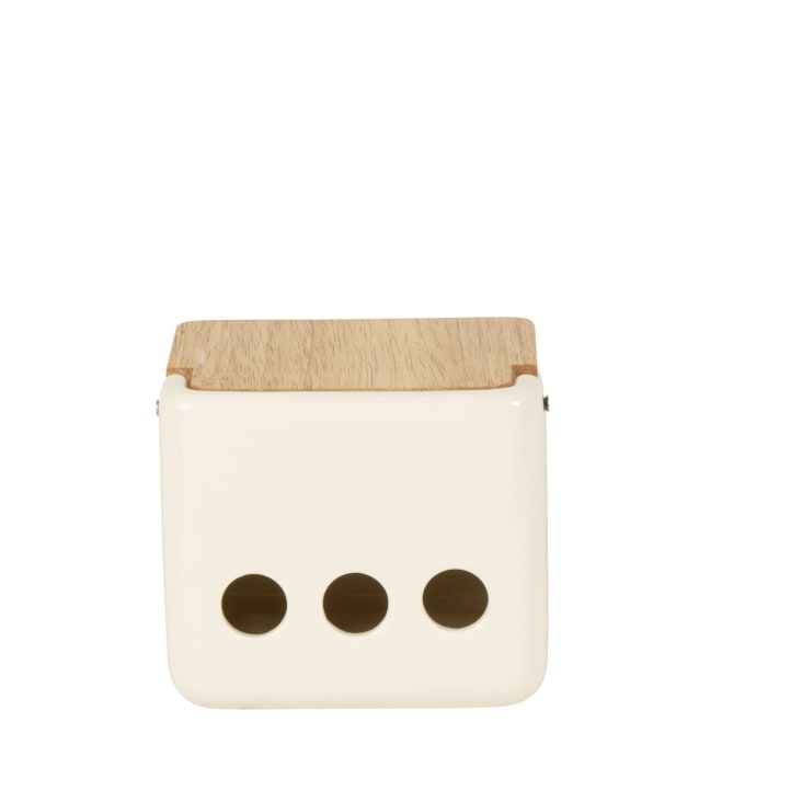 Maisons Du Monde Felix - Recipiente Para Ajos De Dolomita Con Tapa De Madera Bicolor Alt. 25 Cm